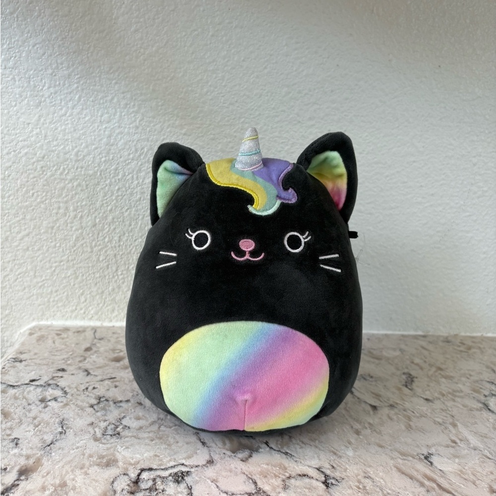 NWOT Squishmallows Black and Rainbow Cat Unicorn Plush